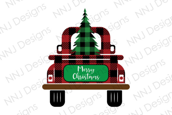 Buffalo Plaid Christmas Truck W Tree Illustration