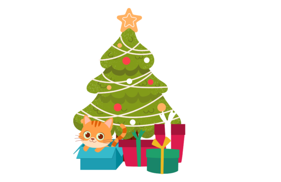 Cat Christmas Illustration Gift for Editorial Use