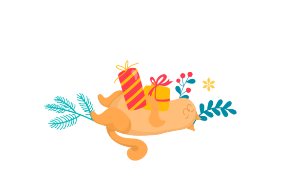 Christmas Decoration Cat Sleep Illustrations