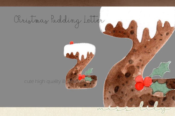 Christmas Pudding Letter Z Illustrations for Digital Products