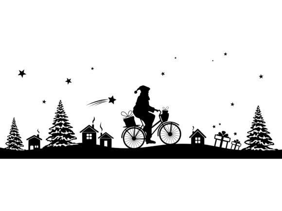 Christmas Silhouette Bicycle Illustration