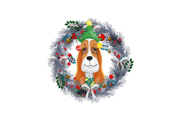 Christmas Wreath with Dog Illustration for Local Branding