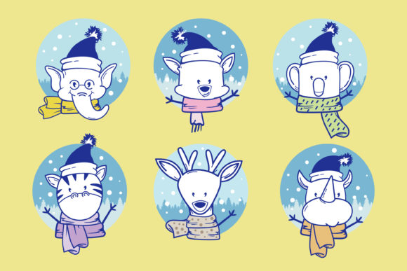 Cute Animals for Christmas Illustrations