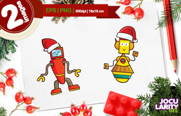 Funny Christmas Robot Cartoon Vector Illustration