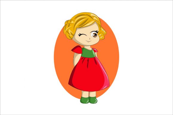 Little Girl in Christmas Blouse Dress Illustration