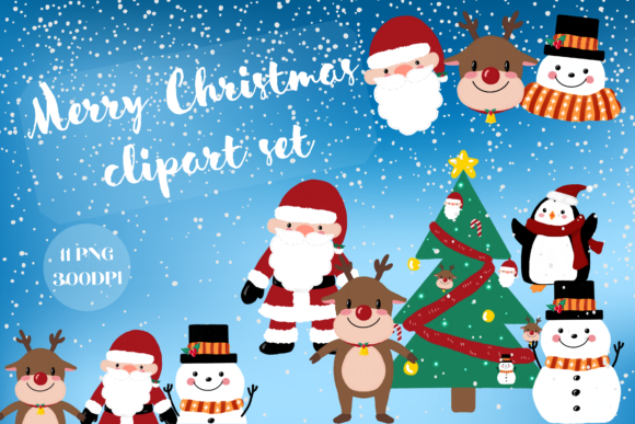 Merry Christmas Clipart Set for Illustrations