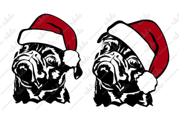 Pug Santa Hat Christmas Svg Dog Illustration