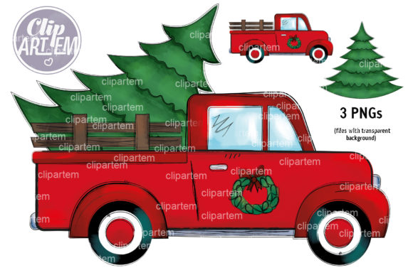 Red Truck Sublimation Christmas Tree PNG for Branding and Packaging