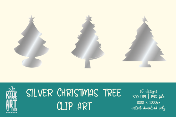 Silver Christmas Tree Clip Art Illustrations
