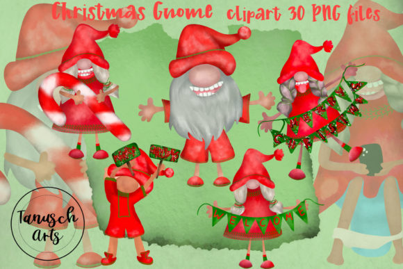 Watercolor Christmas Gnome Clipart for Illustrations