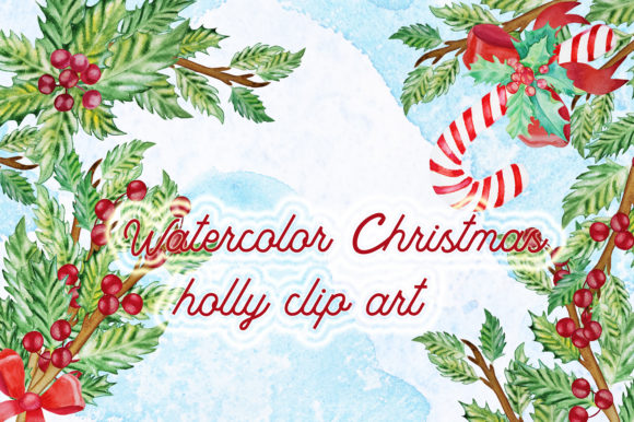 Watercolor Christmas Holly Clip Art for Branding and Illustrations