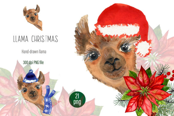 Watercolor Llama Christmas Clipart Png for Festive Illustrations
