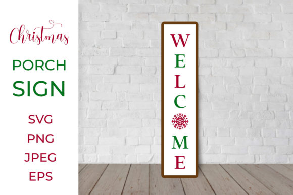 Welcome Christmas Vertical Porch Sign Illustrations
